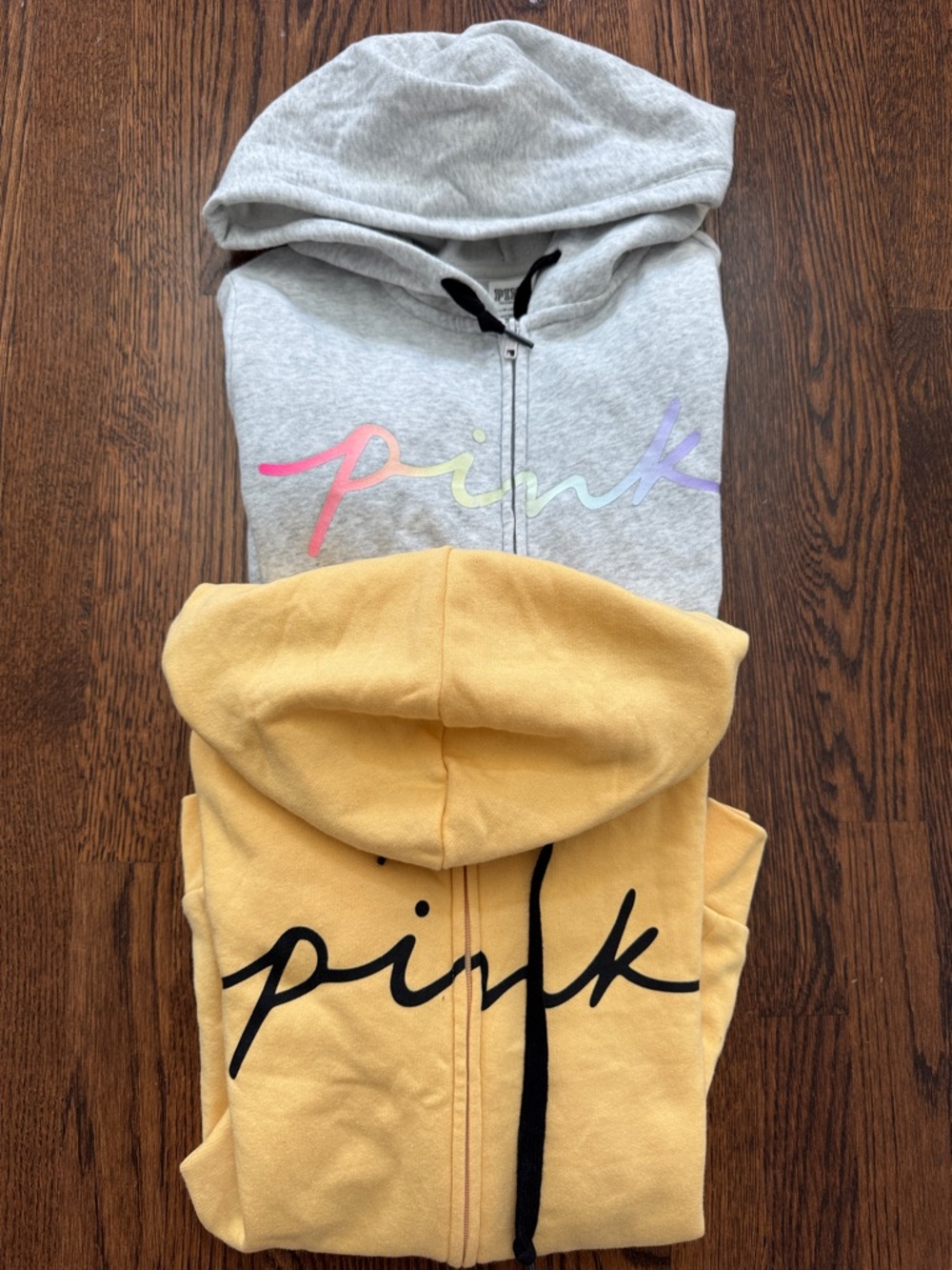 ☮️☮️ PINK Zip-Up Hoodies in Heather Gray & Mustard